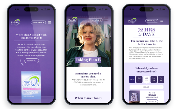 PlanB website homepage showing reproductive health information